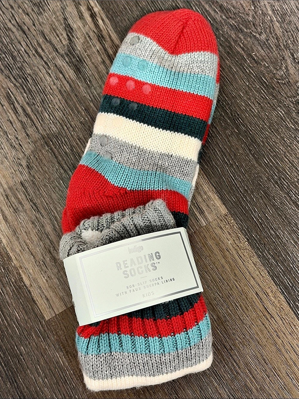 NWT Indigo Reading Socks Kids Striped Non-Slip Socks